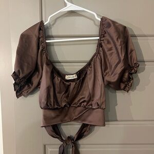Altar'd State Chocolate Puff Sleeve Blouse